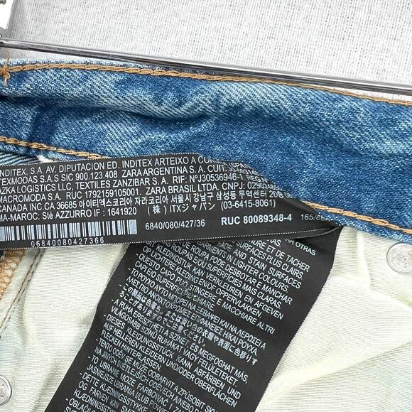 ZARA Distressed Loose Fit Low Rise Jeans Womens 27 Medium Blue Wash Straight Leg - Picture 11 of 15